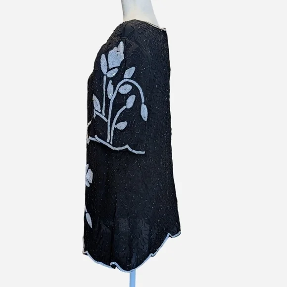 Pre-owned   Vintage Stenay Black and Silver Embroidered Blouse.100%Silk - Picture 4 of 9